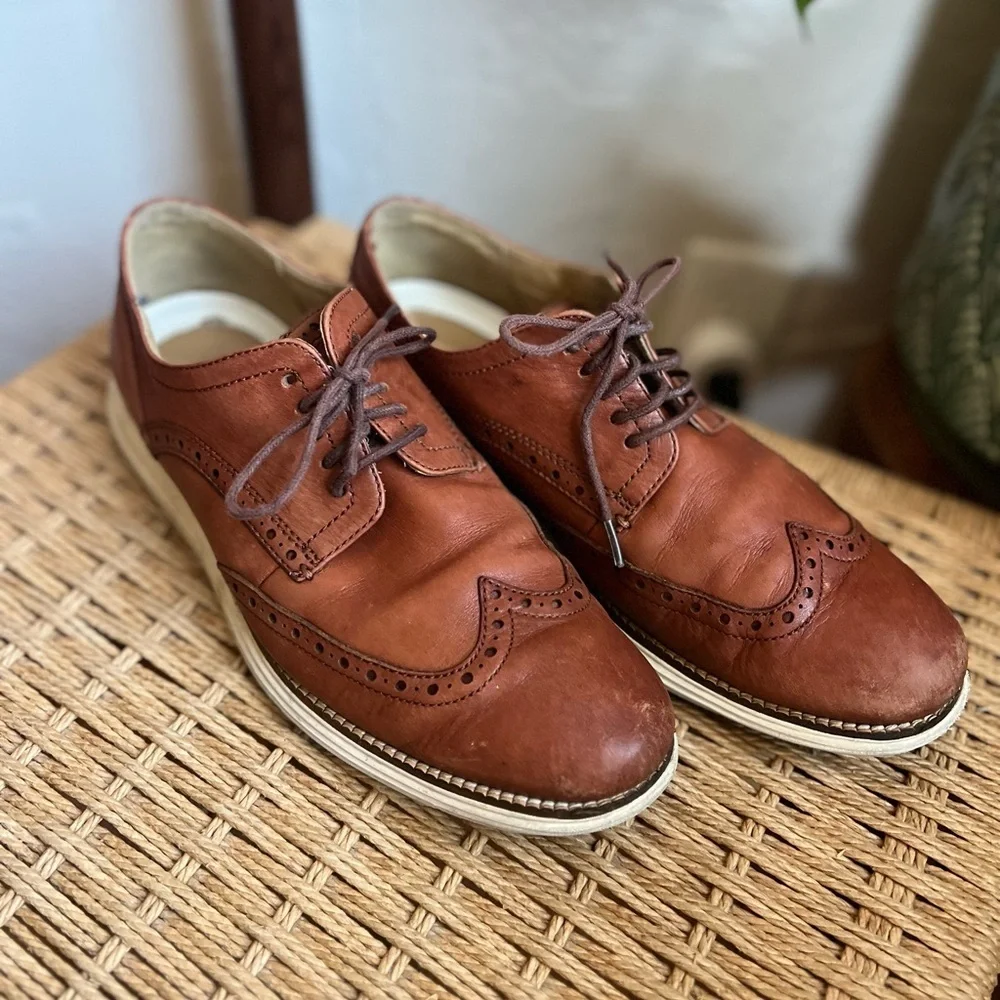 Cole Haan Men’s Leather Wingtip Oxford Shoes Brown Size 8M Casual Dress